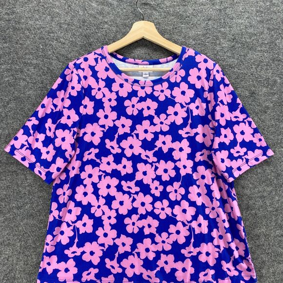 LulaRoe T-Shirt Women L Large Blue Floral Crew Neck Short Sleeve Casual Comfort - Picture 3 of 9